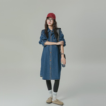 Maternity wear 2024 autumn denim shirt dress covers the belly without showing pregnancy long loose large size coat for women