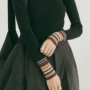 Trang phục bà bầu thu đông 2018 thời trang áo len mới nửa cổ cao Áo thun dáng lửng màu tương phản tay áo bà bầu áo len đầm bầu giá rẻ