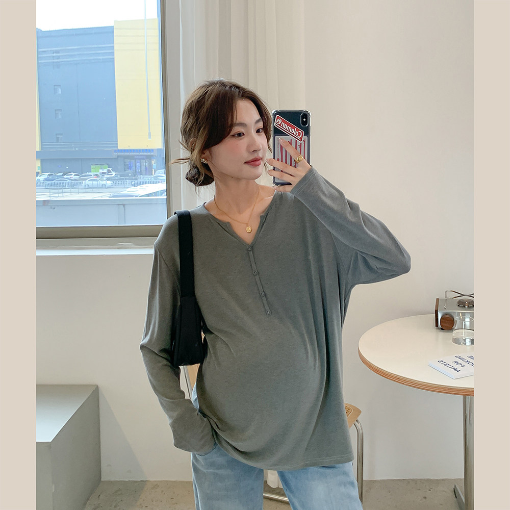 Read Jane about soft face mask T ~ gestation T-shirt blouses in spring and autumn Korean version with slim fit 100 lap comfortable elastic beating undershirt-Taobao
