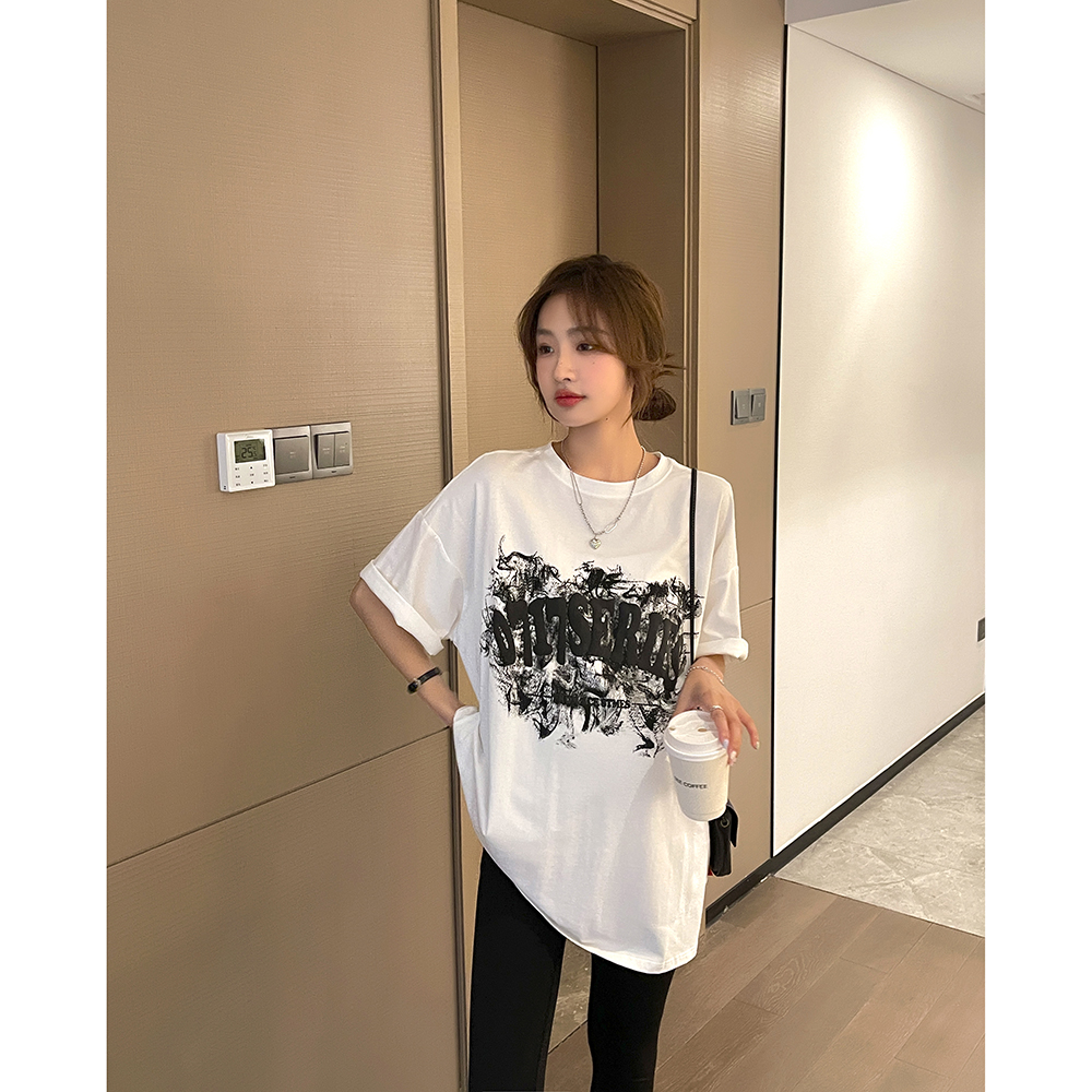 Pregnant Woman T-Shirt Summer Tide Individuality Fashion Printed Shaft Round Collar Short Sleeve Loose Large Size Gestation Front Postpartum Cover Slim