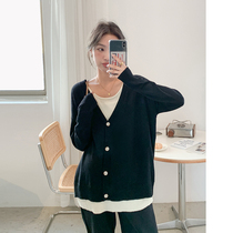 Soft Tone Twilight ~ Maternity Clothes Autumn New Fashion Contrast Color Splicing Knitted Sweater Lazy Feeling Trendy Mom Simple and Loose