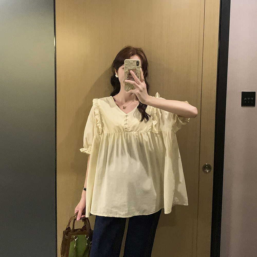 Secret Little Shirt ~ pregnant woman shirt Summer French style short sleeve Korean version loose casual design feeling little sub-tidal sweater