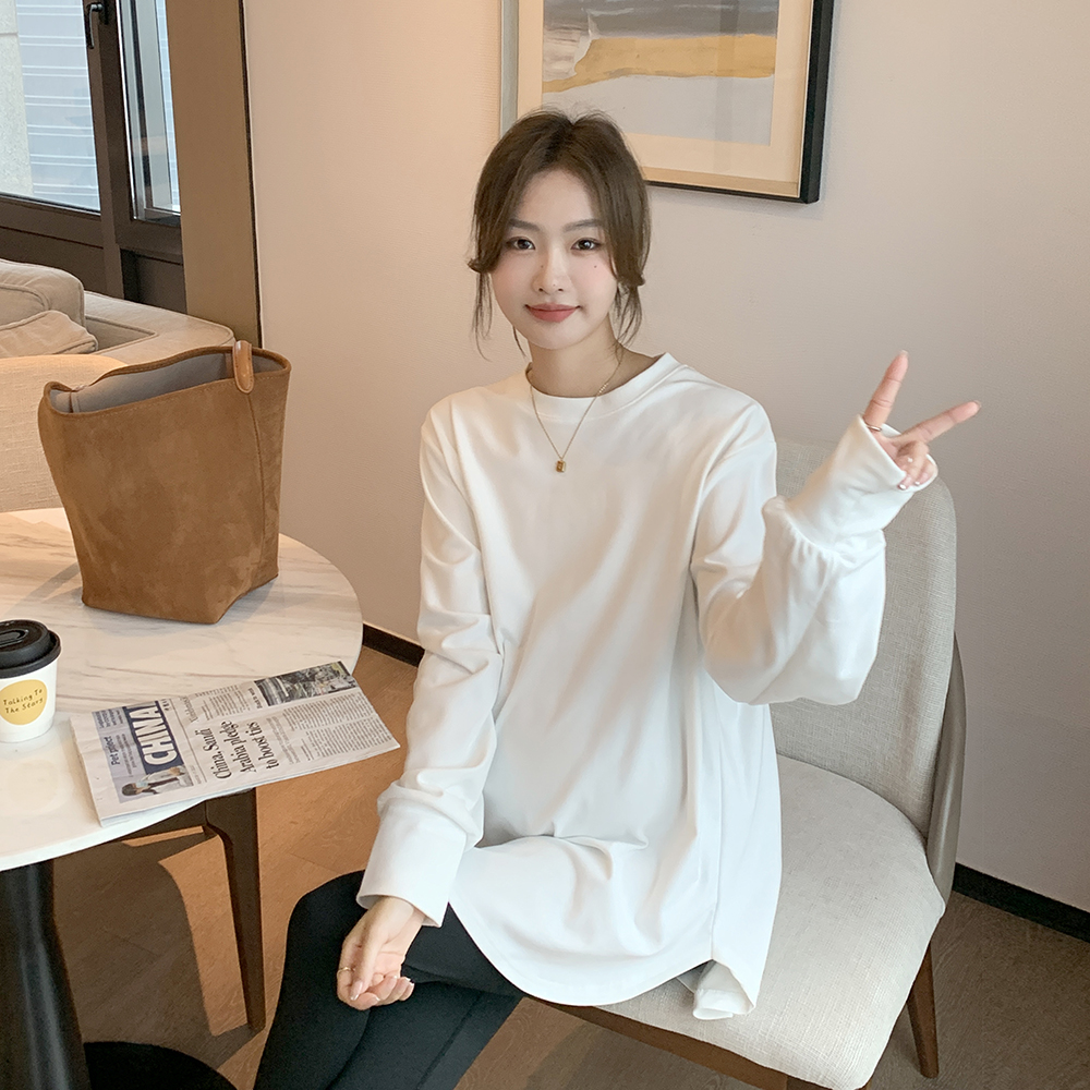 Foundation Good Hitch ~ Gestational Spring Autumn Winter T-Shirt Han Version Casual Loose Medium Long pure cotton white slapped bottom blouses-Taobao