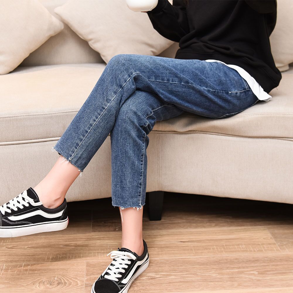 Plus velvet pregnant women jeans autumn and winter wear ankle-length pants 2021 spring trousers slim belly pants straight pants tide
