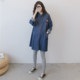 Maternity shirt, cardigan jacket, spring and autumn fashion, Korean casual nursing skirt, mid-length long-sleeved denim skirt top