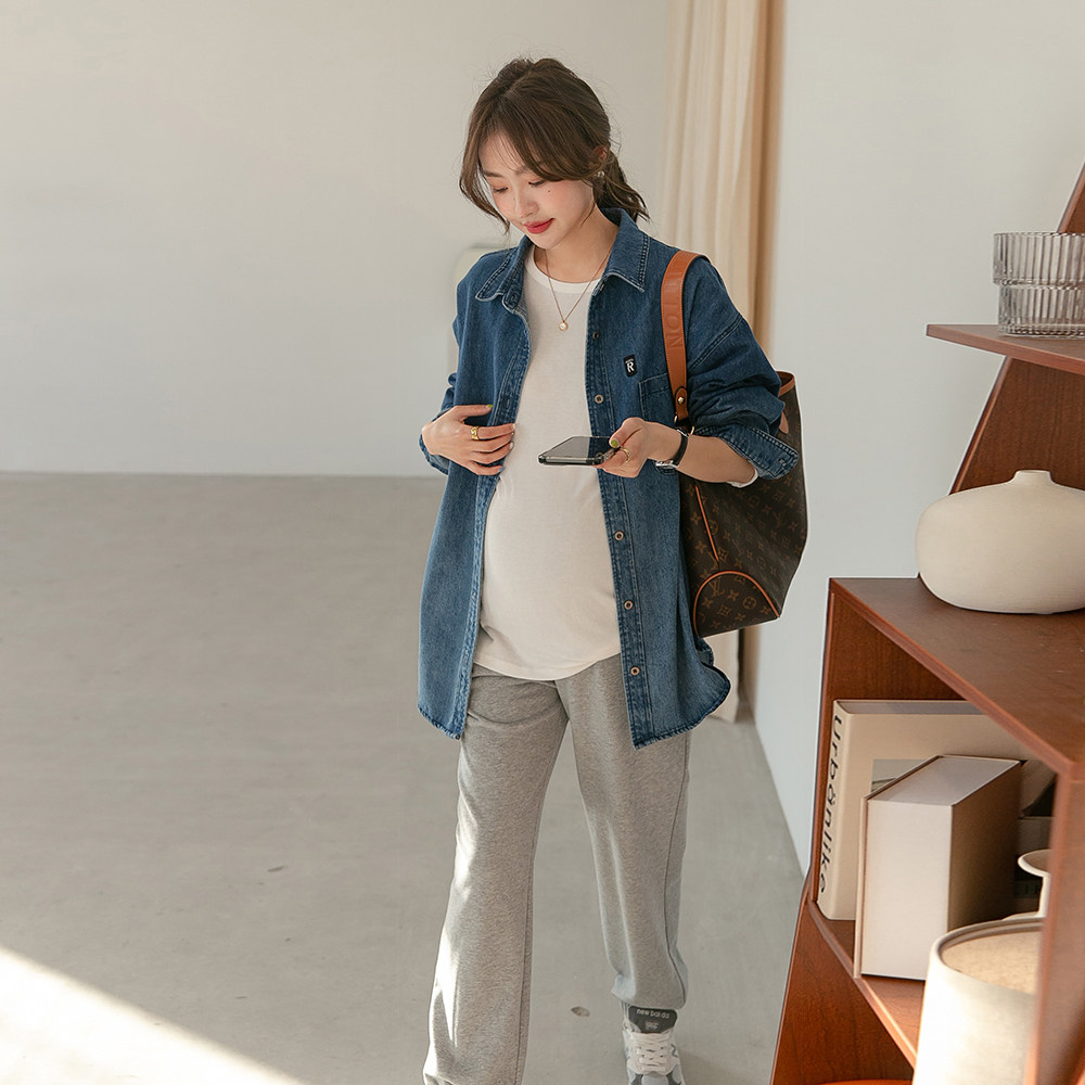 Western Cowboy ~ pregnant woman shirt Cowboy open-shirt spring autumn season blouse retro casual jacket loose long sleeve shirt