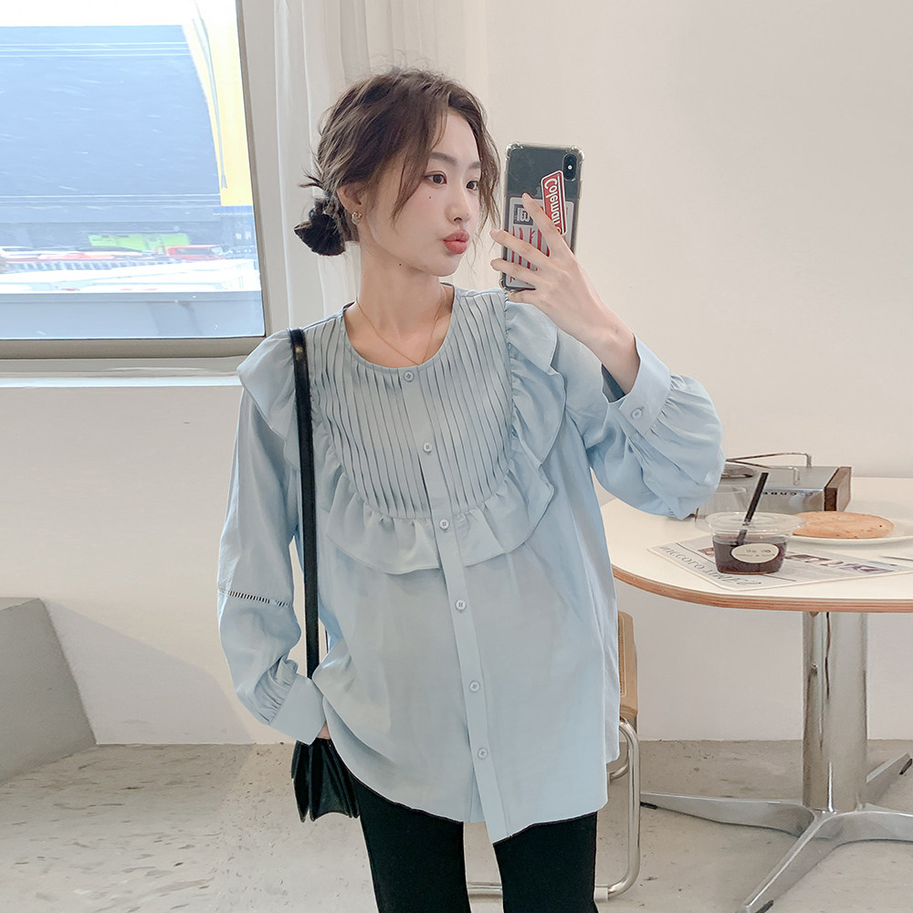100 Pleats Palace Tresses ~ Gestation Women Dress Spring Autumn Season Shirts Go Out Breastfeeding Retro Style Long Sleeves Korean Version Blouse Omer-Taobao
