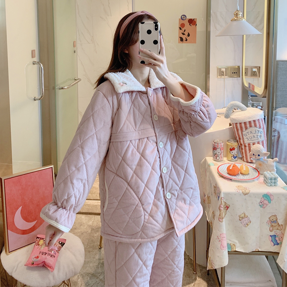Pregnant Woman Pyjamas Winter Clips Cotton Plus Suede Thickening Warm Moon Subsuit Postpartum Autumn/Winter Lactation Sitting Maternity December