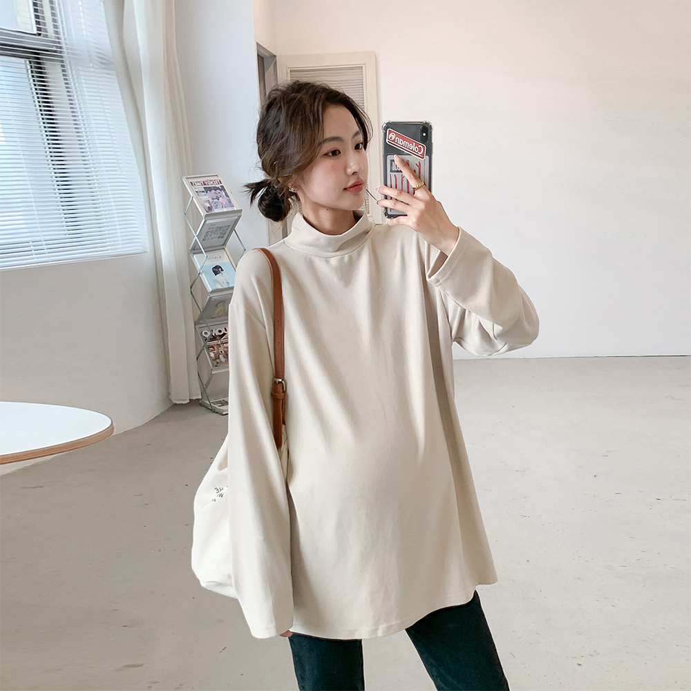 Warm Comfort ~ Gestational Woman Dress Undershirt Spring Autumn Pregnant Woman Long Sleeve T-Shirt Woman Autumn Winter Inner Lap High Collar Undercoat-Taobao