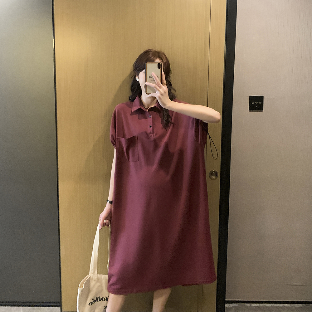 Weekend of leisure ~ Pregnancy Women Dress Summer Ocean Dress Korean Version Polo Collar Sports Wind Easy large size Comfortable Pregnant Woman Dress