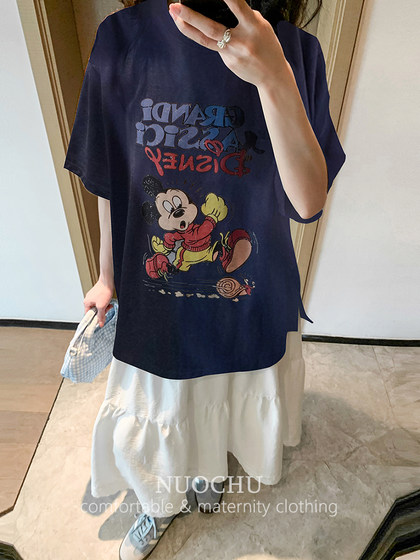 诺初孕妇装◆米奇减龄印花T恤宽松休闲纯棉短袖上衣女夏装打底衫