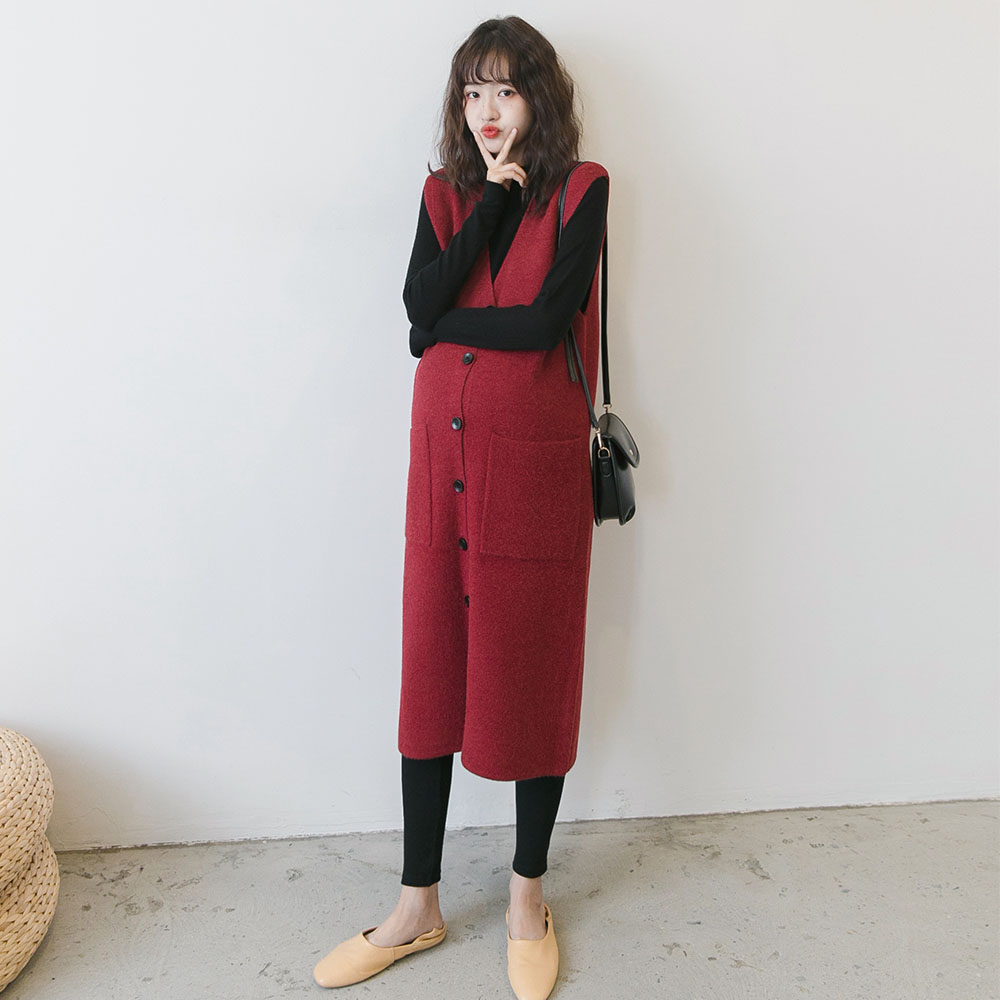 Maternity spring suit fashion 2022 Korean temperament sweater vest skirt vest jacket red dress winter