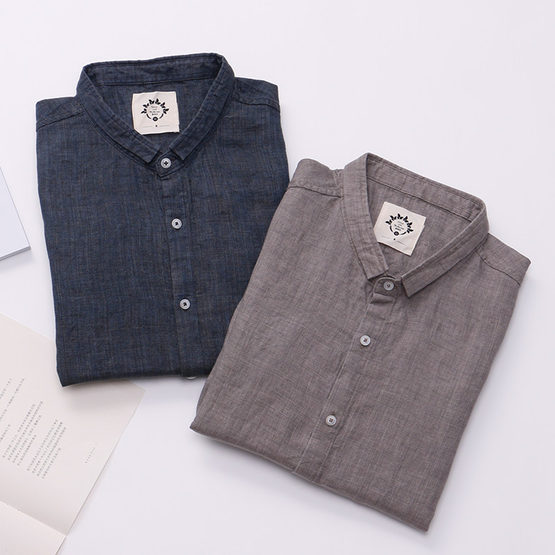 Linen cotton shirt long sleeve men's wash comfortable large size loose spring and summer Korean slim youth cotton linen casual shirt