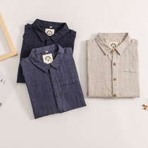 Linen shirt mens long-sleeved 2020 spring and summer thin breathable loose casual original trend youth cotton linen shirt