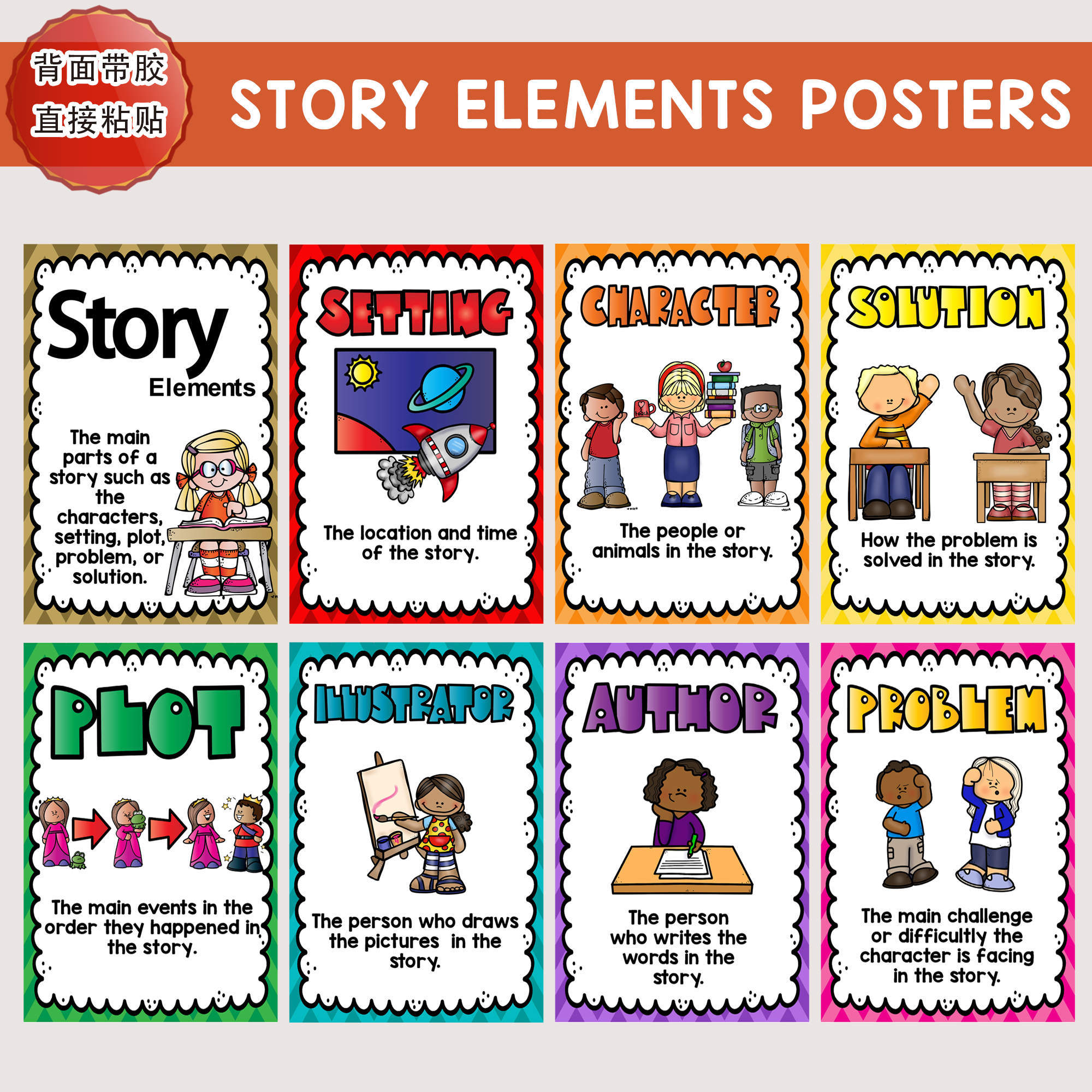 Writing Story Elemental Wall Sticker English Poster Wall Background Decoration Placement Bilingual Kindergarten Teacher Teaching Aids-Taobao