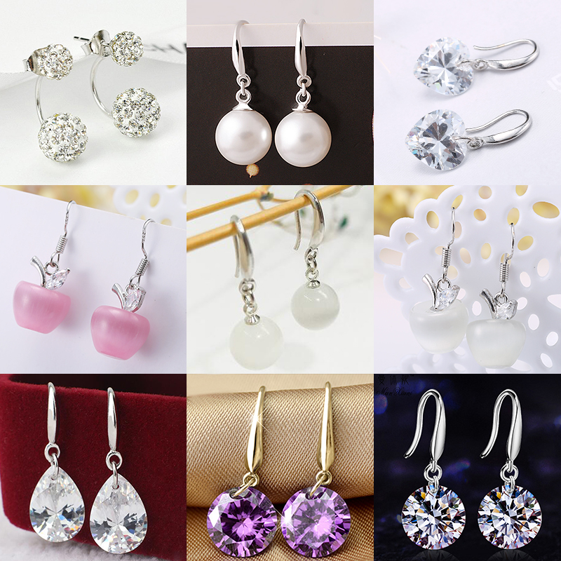 925 silver pearl earrings Korean sweet apple zircon long version earrings female temperament all-match ear acupuncture hypoallergenic