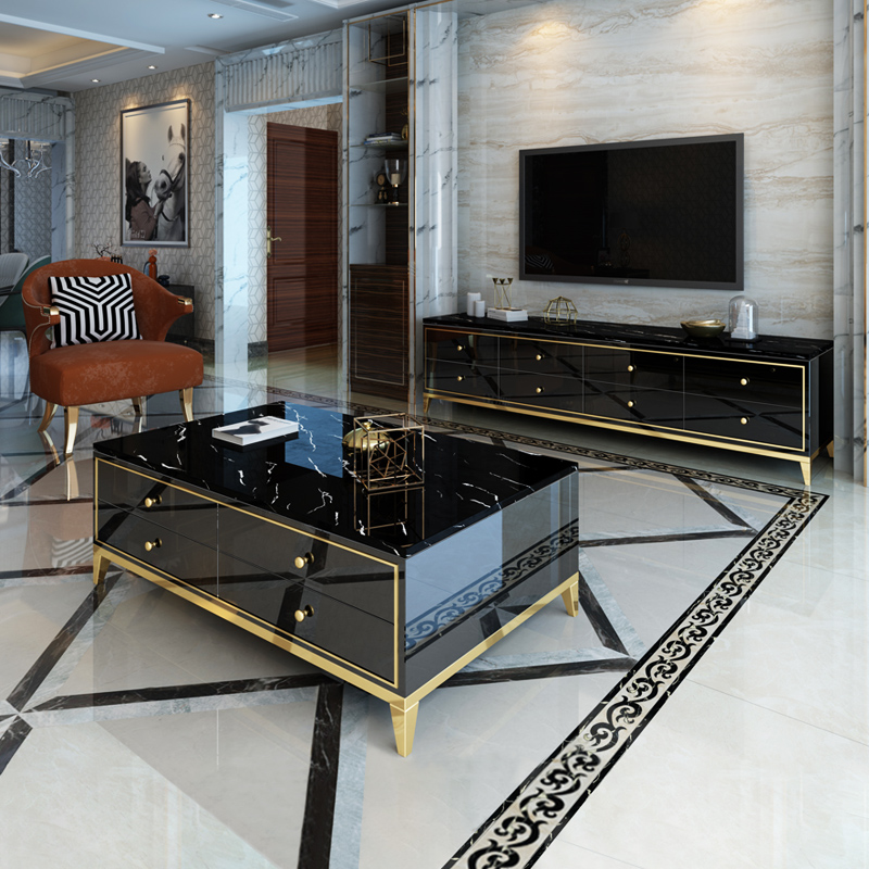 Italian light luxury TV cabinet tea Several groups of rock marble glass square modern living room Simple small household furniture