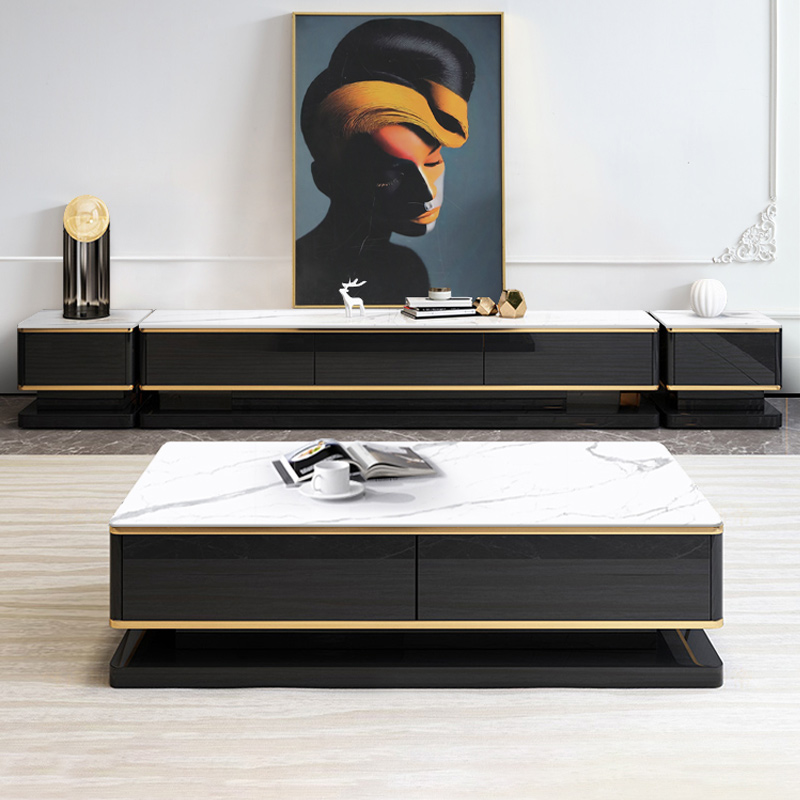 Italian light luxury slate marble glass TV cabinet coffee table group of square furniture modern minimalist living room small apartment