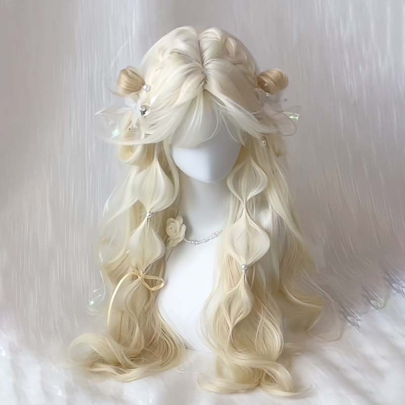 [Ocean Elf] Wig Platinum Blonde Cosplay Long Hair Lolita Big Wavy Long Curly Hair Natural Realistic Headgear