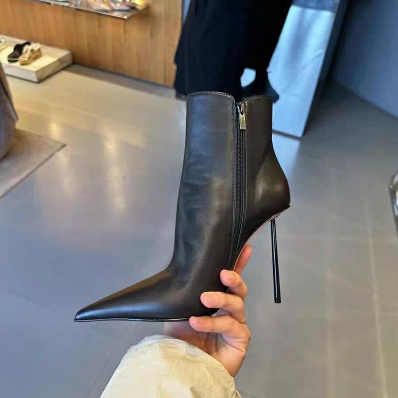 European and American New Style Pointed Toe High-Heeled Short Boots for Women, Stiletto Heel, Side Zipper, Simple and Elegant Black Single Boots, All-Season Fashion Boots European and American New Style Pointed Toe High-Heeled Short Boots for Women, Stiletto Heel, Side Zipper, Simple and Elegant Black Single Boots, All-Season Fashion Boots