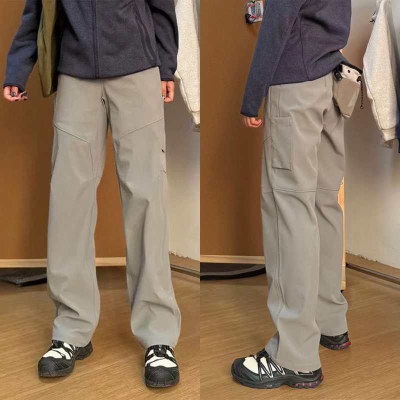 Summer New Men's Outdoor Softshell Straight-Leg Pants with Patchwork Design, Simple and Versatile Sports Pants, Men's Sweatpants