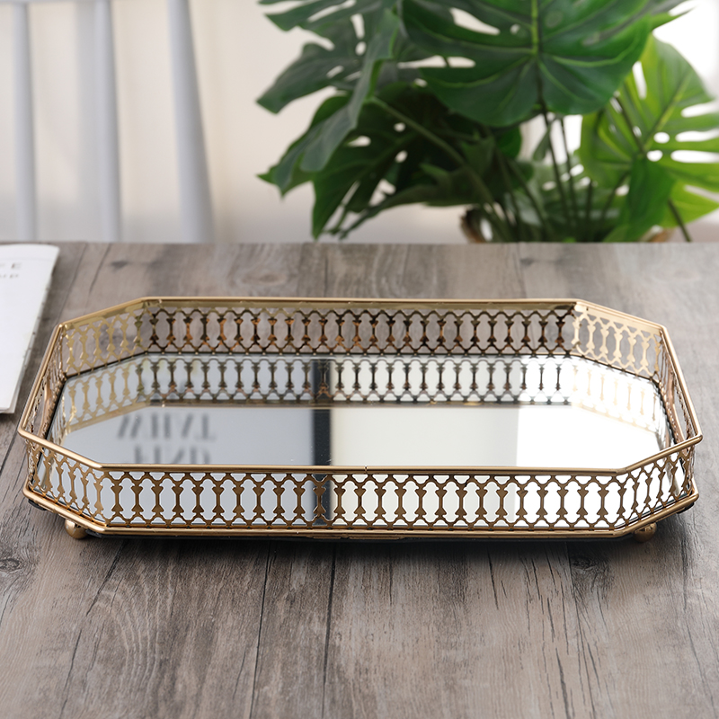 Nordic Light Lavish Metal Nursery Dish Rectangular Mirror Fruit Dish Home Creative Dining Room Tea Tray Cosmetics Containing Pan