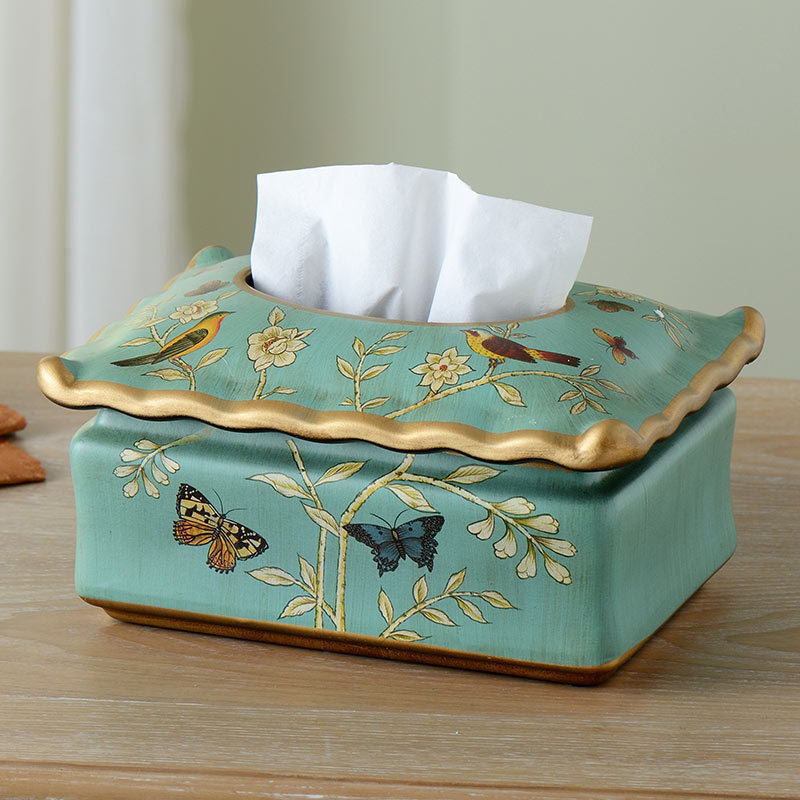 American-style ceramic tissue box ornaments light luxury creative European-style removable toilet paper box living room decorations coffee table home toilet paper box