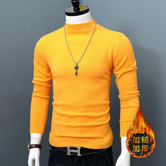Suéter De Cachemira Medio Cuello Alto Jersey De Sótano De Invierno para Hombres Suéter De Algodón Color Sólido Calidez Más Terciopelo Estilo Grueso Versión Coreana