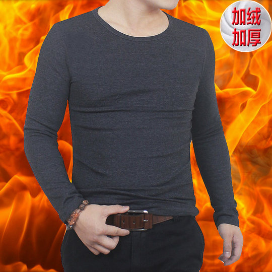 冬季男装大码长袖t恤加绒加厚纯棉男士打底衫贴身内衣保暖体恤潮