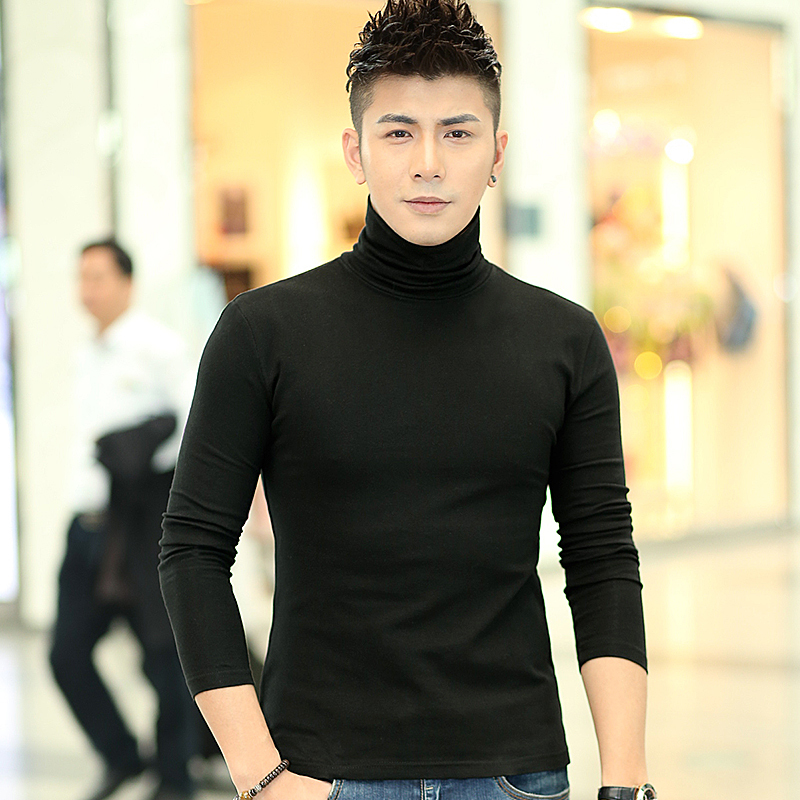 Autumn and Winter Men's High-Neck Base Layer Slim-Fit Cotton Tight-Fitting Youth Long-Sleeve T-Shirt Men's Solid Color Underwear Autumn Clothing Trendy