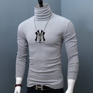 Autumn and Winter New Pure Cotton Base Shirt for Men, Brushed High-Neck Long-Sleeve T-Shirt, Slim Fit, Trendy Korean Style Youth T-Shirt