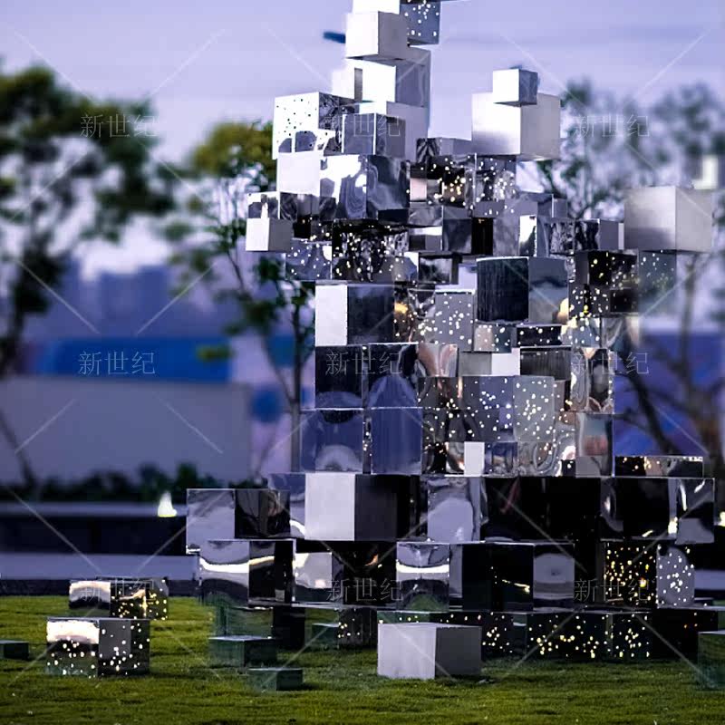 Outdoor Park Lawn stainless steel Tetris splicing Sculpture Pendulum landscape Cube Metal Beauty Chen small custom-made