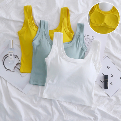 taobao agent Top with cups, vest, summer yellow white cotton steel ring bra