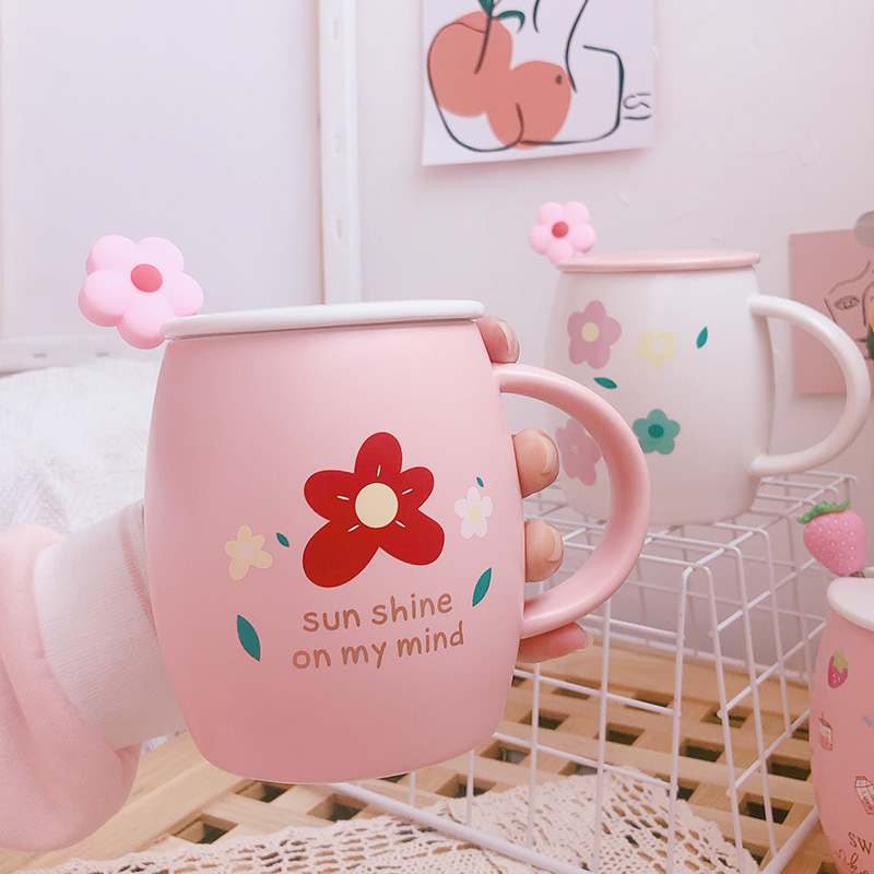 Creative Mark Cups Ceramic Cups Women With Lid Spoon Students Girls Hearts Water Cups Home Milk Cup Breakfast Coffee Cups