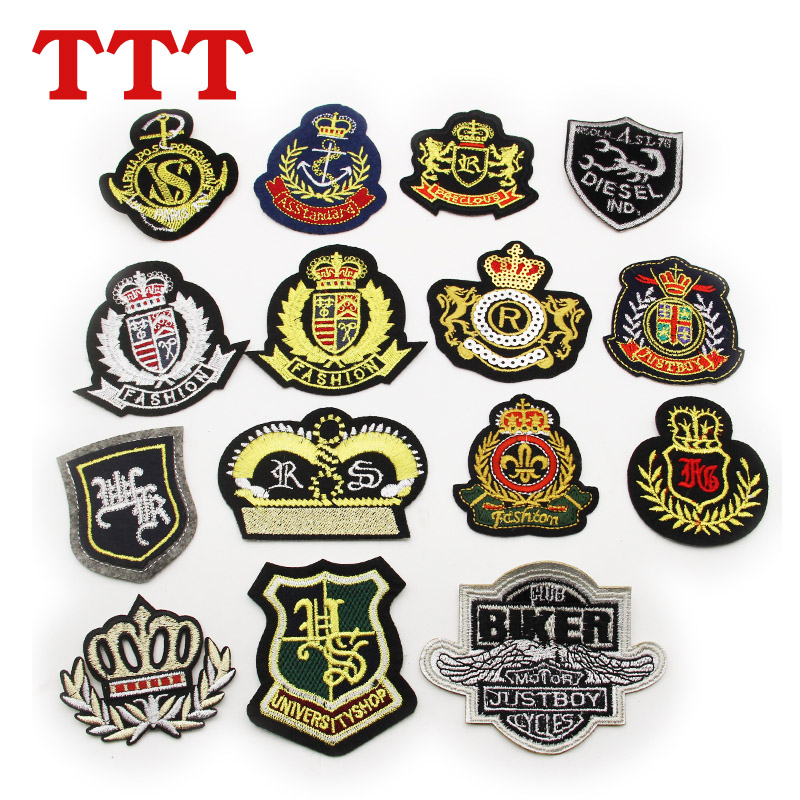 British logo fashion embroidery cloth stickers Clothes badge patch appliqué stickers with adhesive can be ironed adhesive stickers