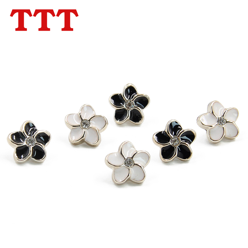 Exquisite flower shape white black gold flower button black and white with diamond blouse clothes small button button accessories