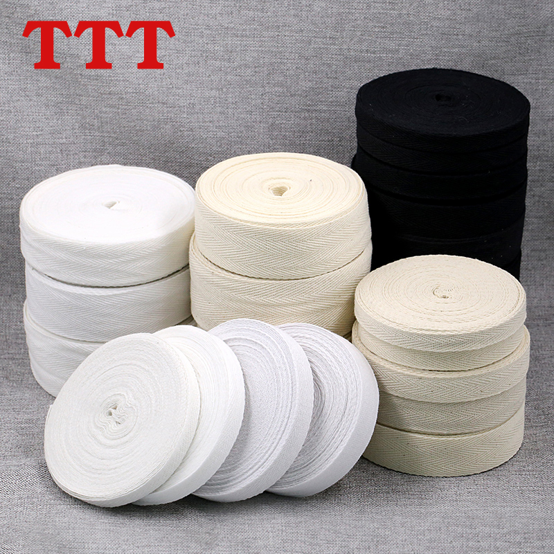 White cotton ribbon character belt wrapped cotton ribbon wrapped edge fabric roller strip hand straps line with black
