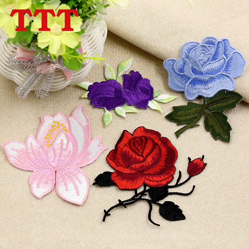 Color embroidery rose flower cloth patch clothing patch patch pattern embroidery patch subsidy hole fill hole