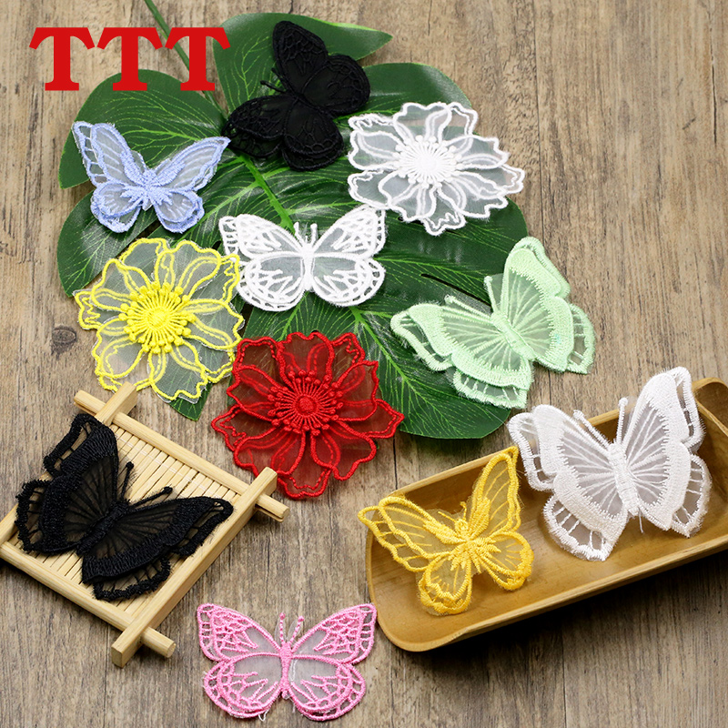 Black and white lace embroidery cloth stickers diy transparent mesh butterfly Eugen yarn decorative patch stickers clothes pants decals