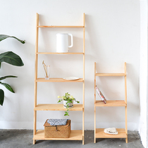 Wall solid wood kitchen shelf floor ins multi-storey storage rack Nordic bedroom bedside simple door rear porch
