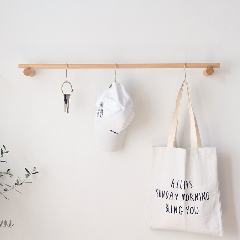 Kitchen nail-free hanging pole solid wood towel rack single pole homestay log clothing wall wall hanging wooden hanging hanger clothes