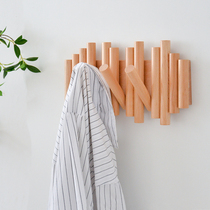 Nordic log invisible folding adhesive hook porch wall coat hook wall hanging solid wood hanging hook door free of punching