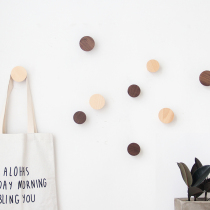 Nordic wooden hook Wall Wall solid wood porch coat hat round creative cute hanger non-perforated clothes wall
