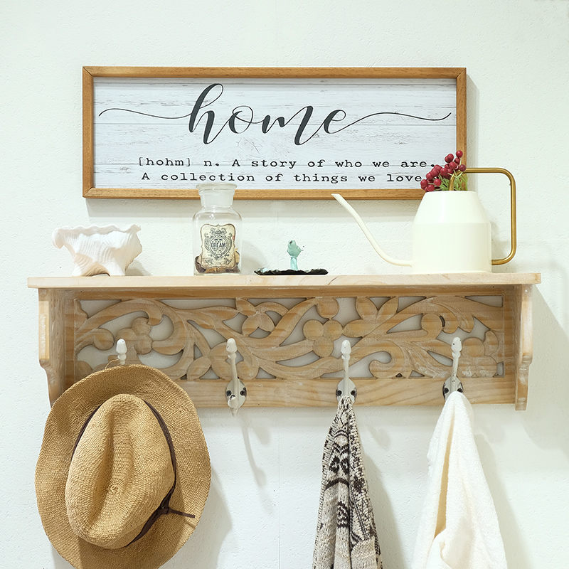 French American retro rack hook Wooden carved storage clapboard coat hook hook coat hook word plate hanging painting