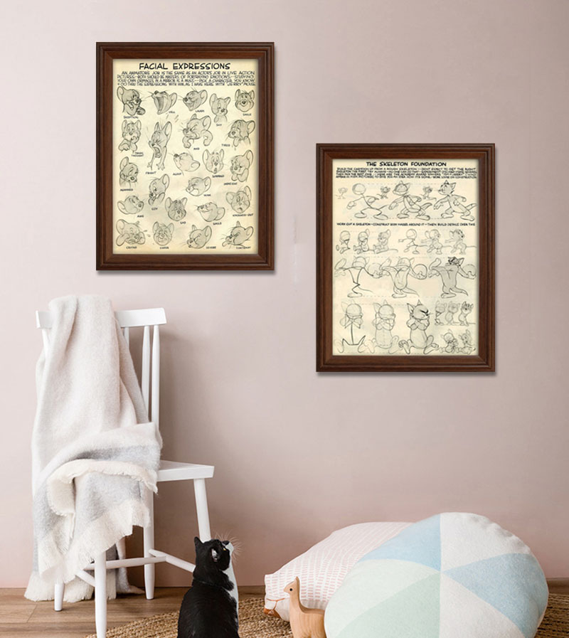 American country vintage cat and mouse manuscript hanging painting Children's room framed modern decorative painting Mural