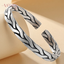 Winy999 pure silver bracelet mens bully fashion woven ancient wind to make old hand ring personality Thai opening bracelet