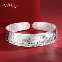 Winy9999 pure silver bracelet female atmospheric peony flowers foot silver bracelet with solid delivery mother grandma mid-aged silver decoration