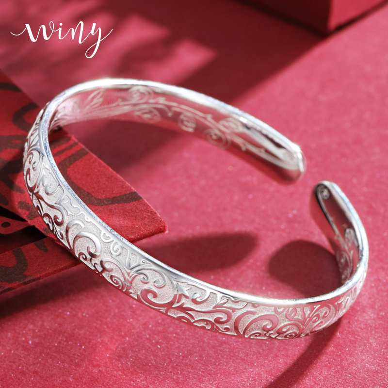 Winy999 pure silver bracelet female complex with golden solid foot silver bracelet for mother and grandmother in old age silver jewellery