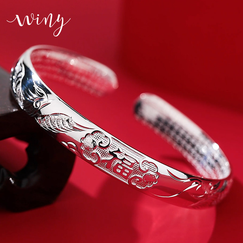 Winy9999 pure silver bracelet with female dragon Fengfu opening foot silver bracelet with mother and grandmother with a silver bracelet silver decoration