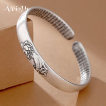Winy9999 sterling silver bracelet female bergamot Lotus foot silver bracelet for mother solid retro opening silver bracelet